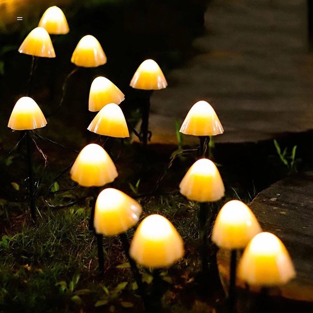 Solar Powered Mushroom Outdoor LED String Lights Waterproof Garden Path Decor 16.4 Feet