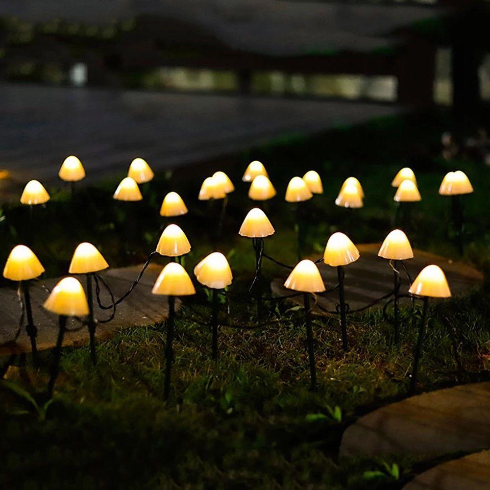 Solar Powered Mushroom Outdoor LED String Lights Waterproof Garden Path Decor 16.4 Feet