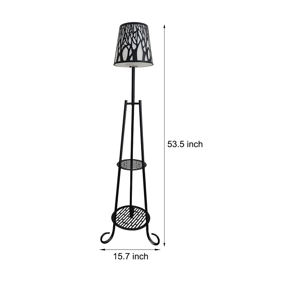 Solar Powered Outdoor Floor Lamp with Storage Shelves and Waterproof Stained Glass Shade