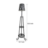 Solar Powered Outdoor Floor Lamp with Storage Shelves and Waterproof Stained Glass Shade