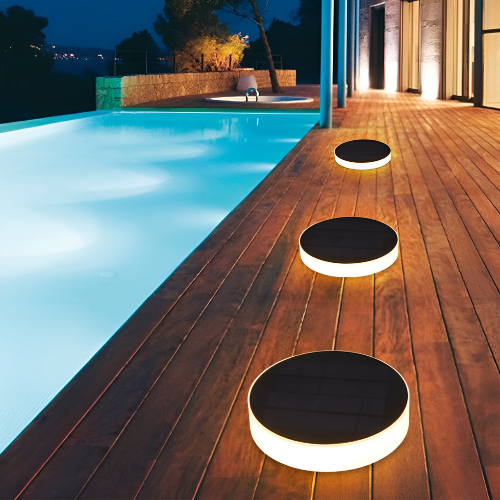 Solar Powered Outdoor Ground Disk Lights Waterproof Recessed Garden Pathway Lighting for Lawns and Decks