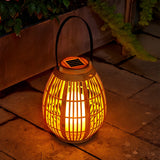 Solar Powered Outdoor Lantern Waterproof Bamboo Style LED Candle Light for Garden Patio Yard