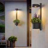 Solar Powered Outdoor Wall Sconce with Integrated Planter Black Stainless Steel LED Exterior Light