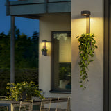 Solar Powered Outdoor Wall Sconce with Integrated Planter Black Stainless Steel LED Exterior Light