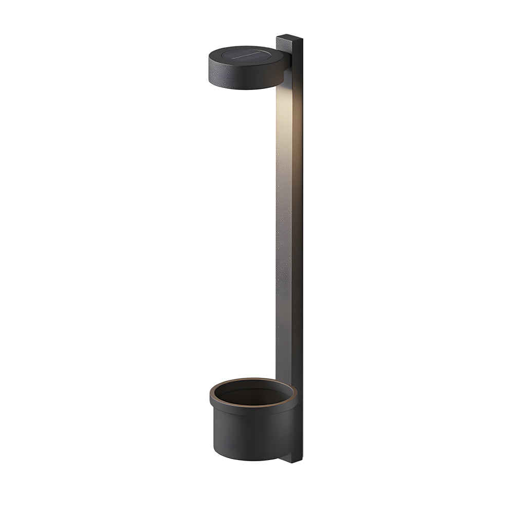 Solar Powered Outdoor Wall Sconce with Integrated Planter Black Stainless Steel LED Exterior Light