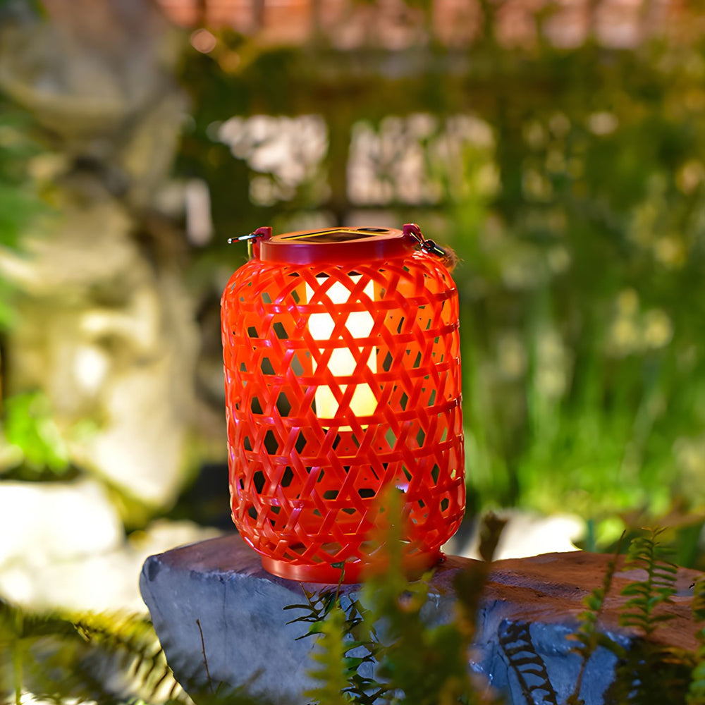 Solar Powered Rattan Garden Lantern Portable Outdoor Hanging LED Light for Patio and Porch