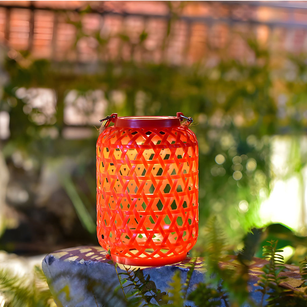 Solar Powered Rattan Garden Lantern Portable Outdoor Hanging LED Light for Patio and Porch
