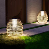 Solar Powered Rattan Outdoor Lantern Japanese Style Handwoven LED Garden Path Waterproof Light