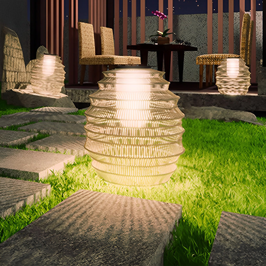 Solar Powered Rattan Outdoor Lantern Japanese Style Handwoven LED Garden Path Waterproof Light
