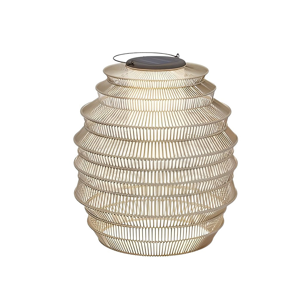 Solar Powered Rattan Outdoor Lantern Japanese Style Handwoven LED Garden Path Waterproof Light