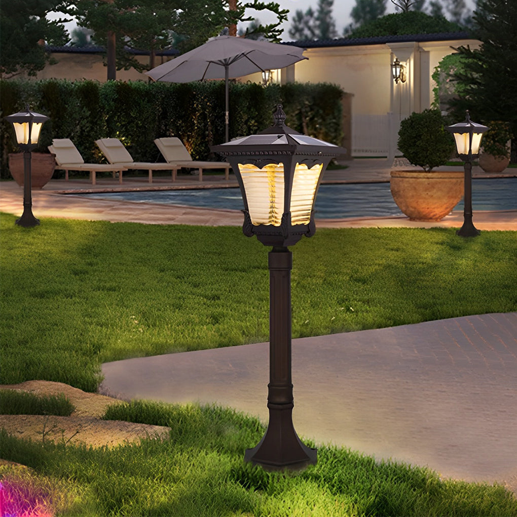 Solar Powered Retro Outdoor Pathway Light Waterproof Aluminum LED Garden Lawn Lamp