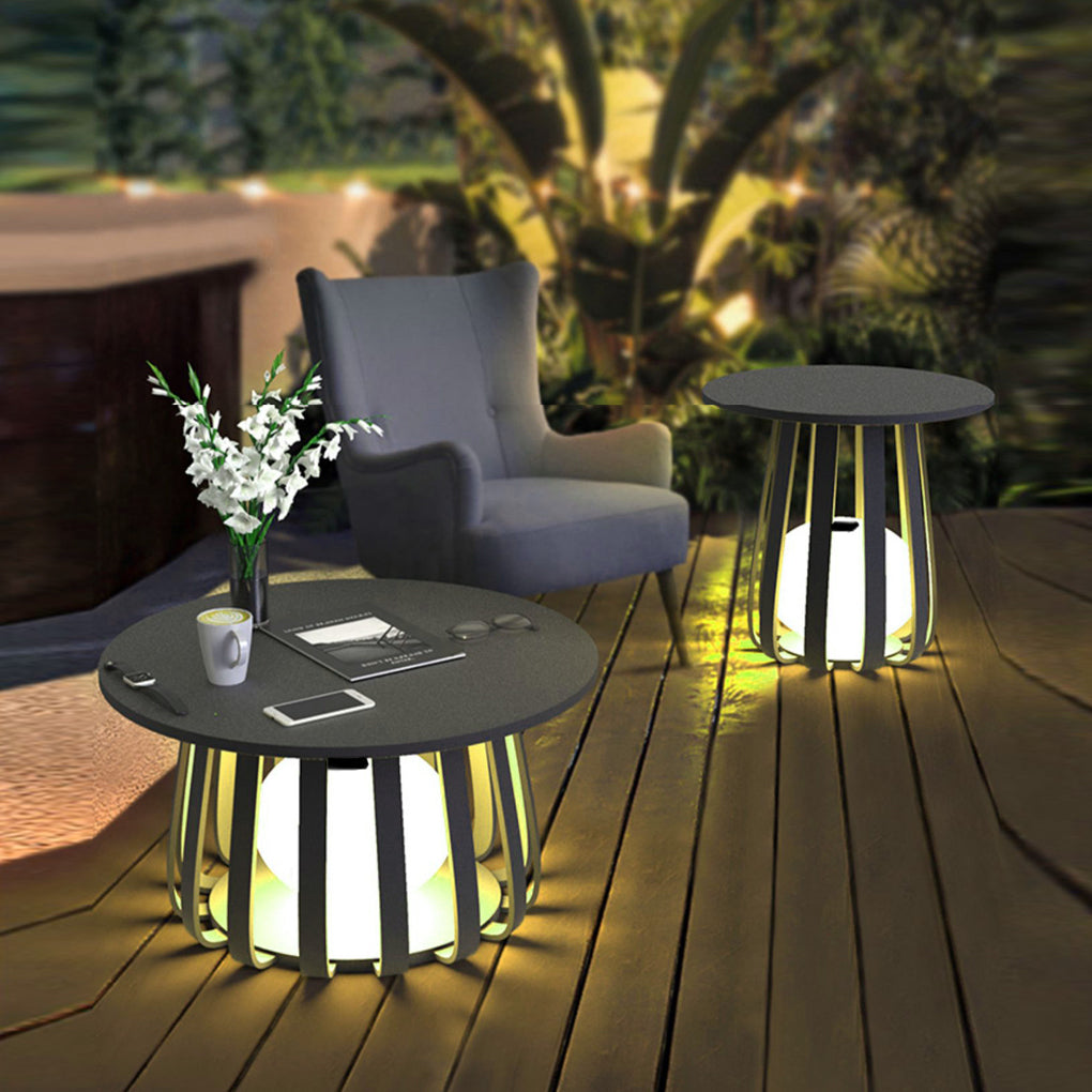 Solar Powered RGB Metal Coffee Table Lamp Waterproof Outdoor Floor Lantern for Garden and Patio
