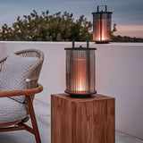 Solar Powered Ribbed Glass Cylinder Outdoor Lantern with Stainless Steel Handle