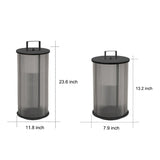 Solar Powered Ribbed Glass Cylinder Outdoor Lantern with Stainless Steel Handle