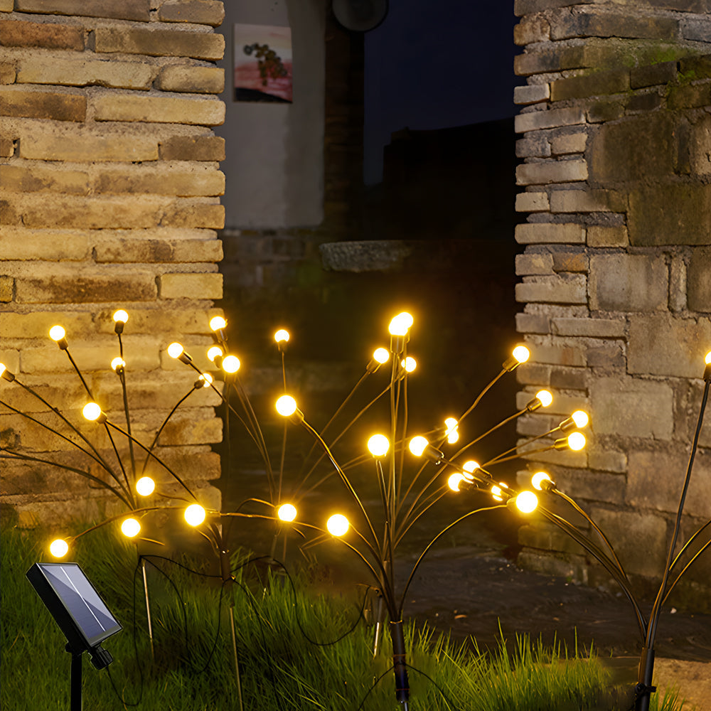 Solar Powered Swaying Firefly Garden Lights Waterproof Starburst Pathway Lighting 2 Pack Warm White