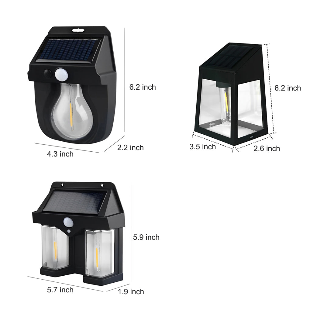 Solar Powered Tungsten Bulb Wall Lantern Outdoor Dusk to Dawn Motion Sensor Light for Garden and Porch
