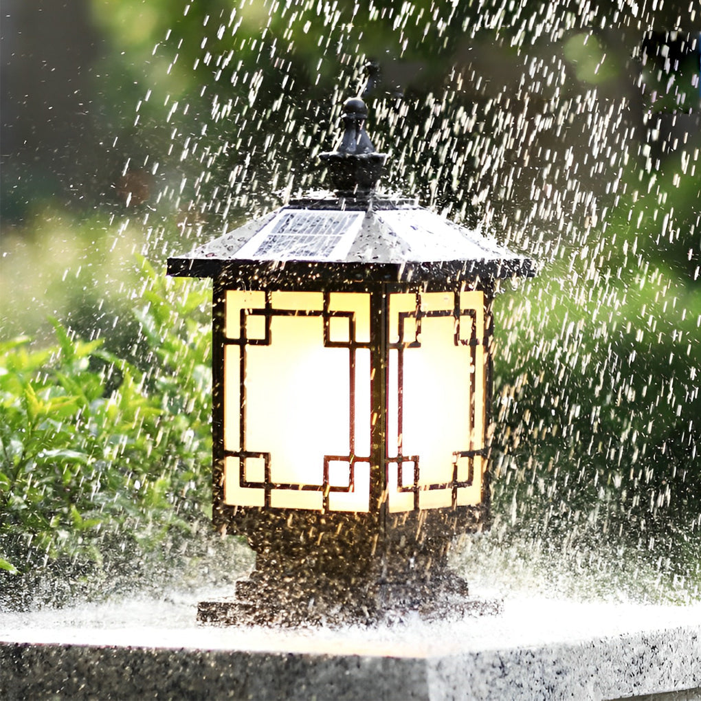 Solar Powered Waterproof LED Outdoor Post Cap Lights Retro Brown Aluminum Fence Pillar Lanterns