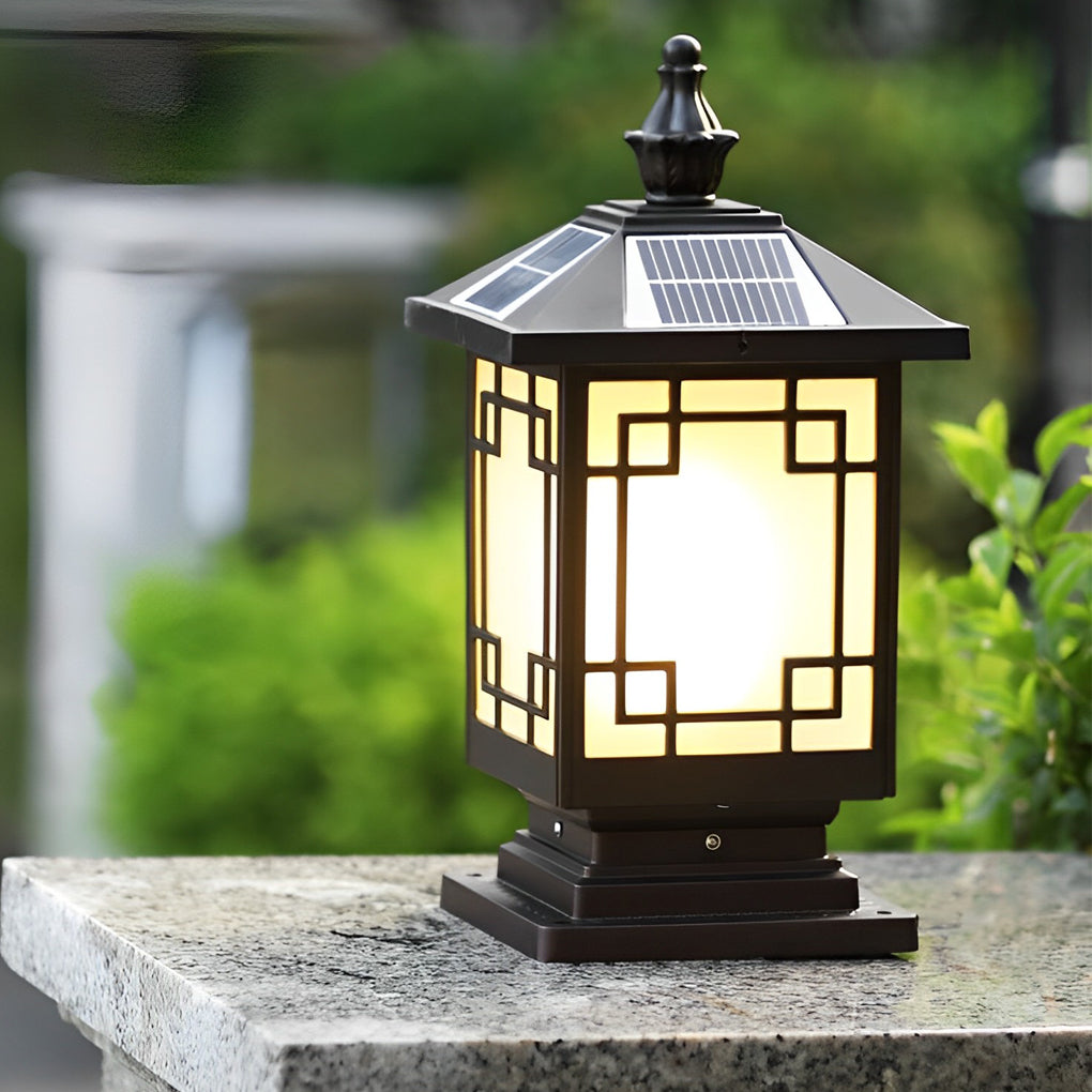 Solar Powered Waterproof LED Outdoor Post Cap Lights Retro Brown Aluminum Fence Pillar Lanterns