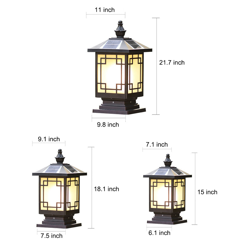 Solar Powered Waterproof LED Outdoor Post Cap Lights Retro Brown Aluminum Fence Pillar Lanterns