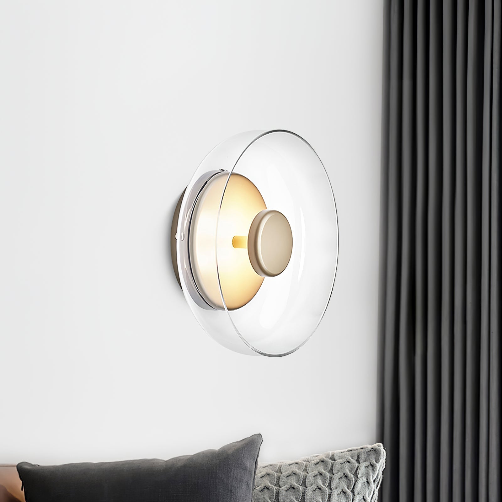 Solara Minimalist Circular LED Wall Sconce with Glass Shade for Bedroom and Hallway