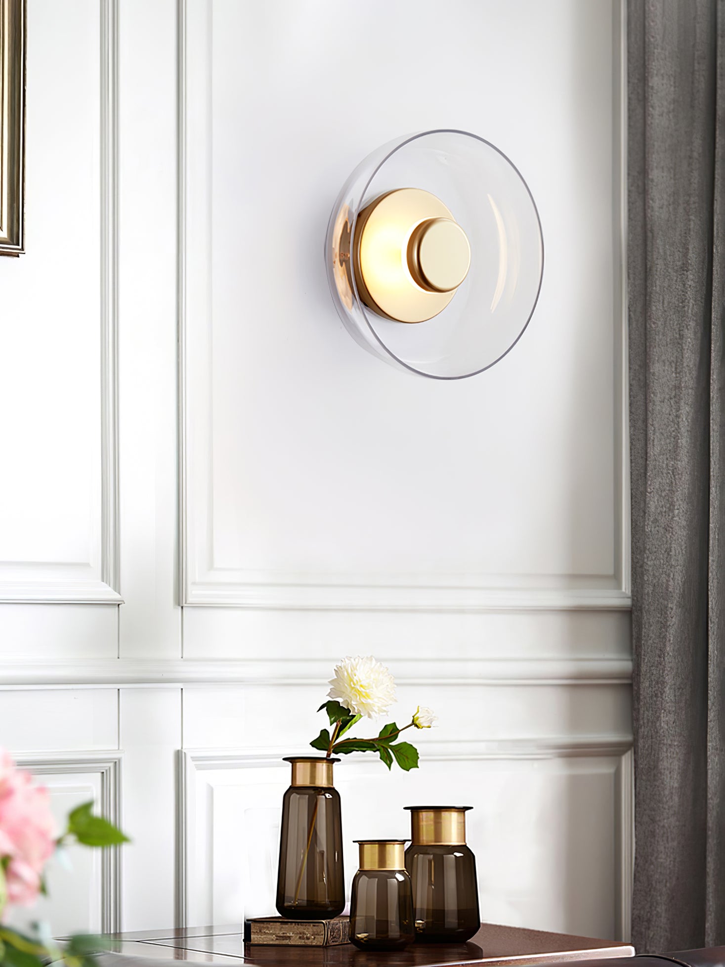 Solara Minimalist Circular LED Wall Sconce with Glass Shade for Bedroom and Hallway
