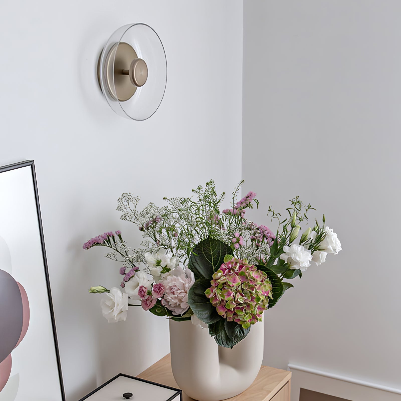 Solara Minimalist Circular LED Wall Sconce with Glass Shade for Bedroom and Hallway