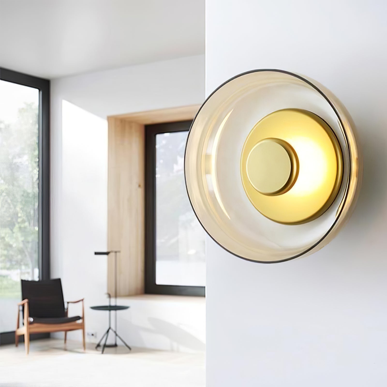 Solara Minimalist Circular LED Wall Sconce with Glass Shade for Bedroom and Hallway