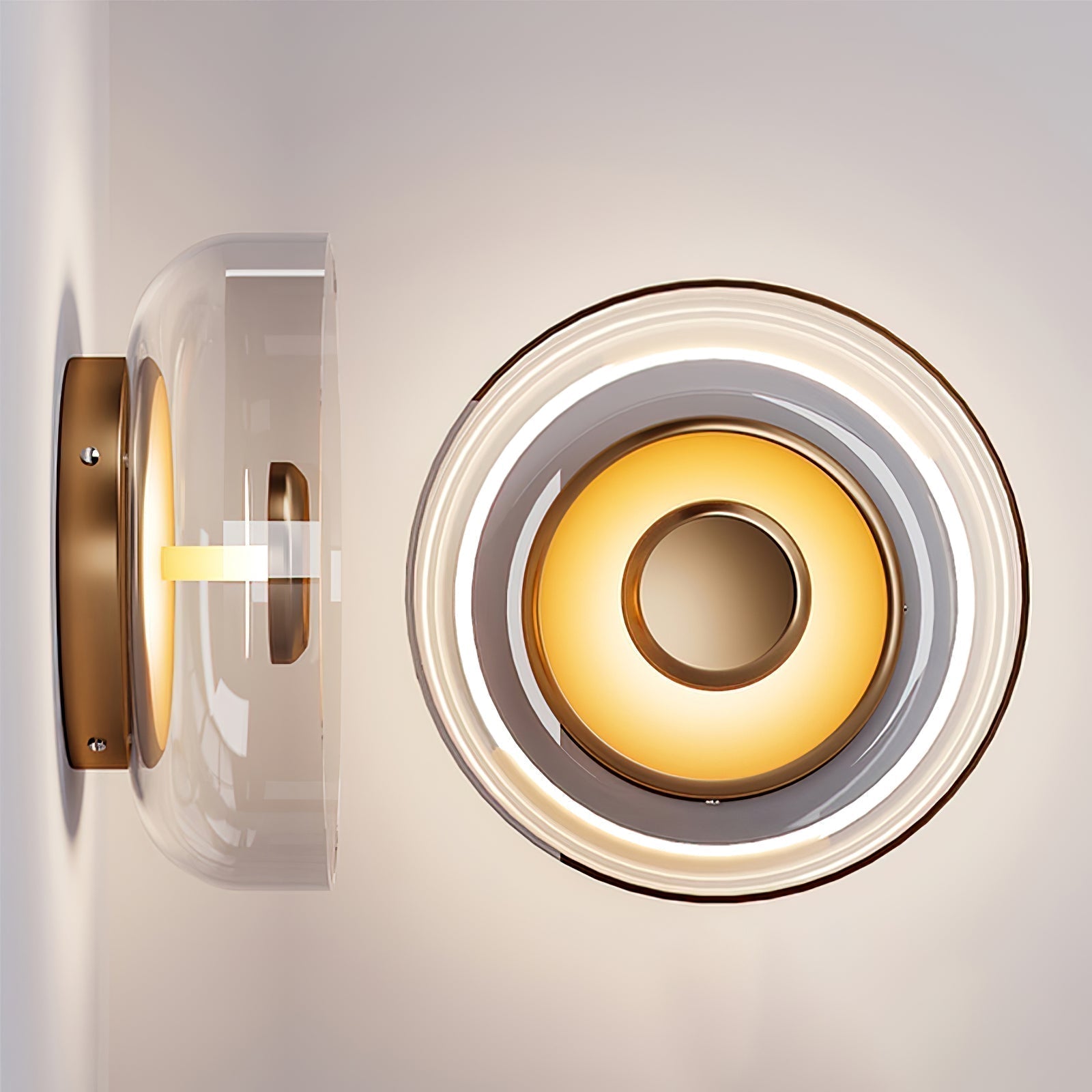 Solara Minimalist Circular LED Wall Sconce with Glass Shade for Bedroom and Hallway