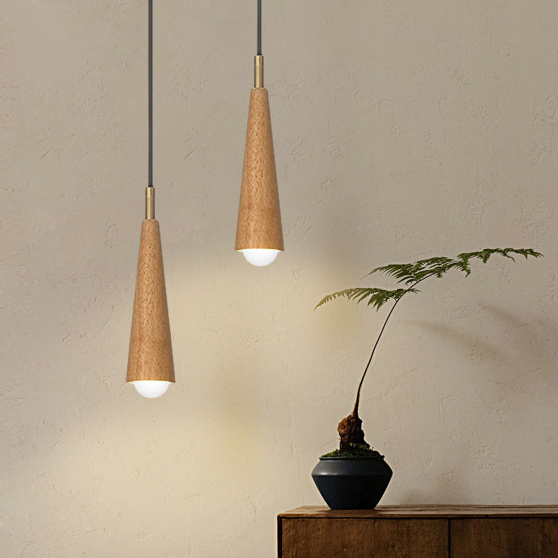 Solid Wood and Copper Cone LED Pendant Light Three Step Dimming Modern Hanging Lamp