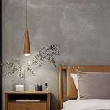 Solid Wood and Copper Cone LED Pendant Light Three Step Dimming Modern Hanging Lamp