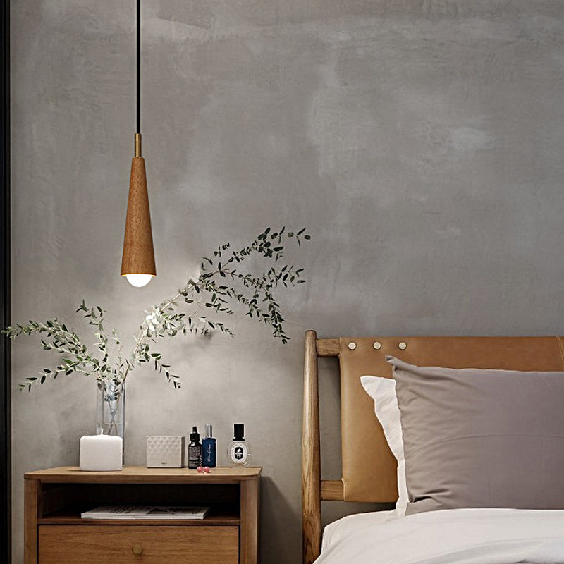 Solid Wood and Copper Cone LED Pendant Light Three Step Dimming Modern Hanging Lamp