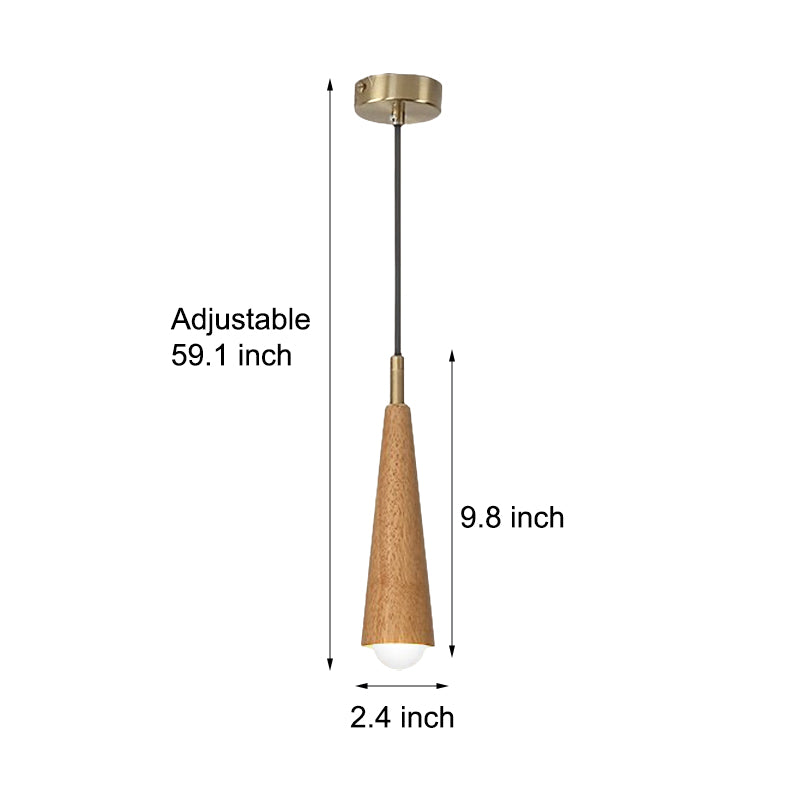 Solid Wood and Copper Cone LED Pendant Light Three Step Dimming Modern Hanging Lamp