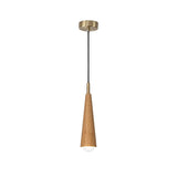 Solid Wood and Copper Cone LED Pendant Light Three Step Dimming Modern Hanging Lamp