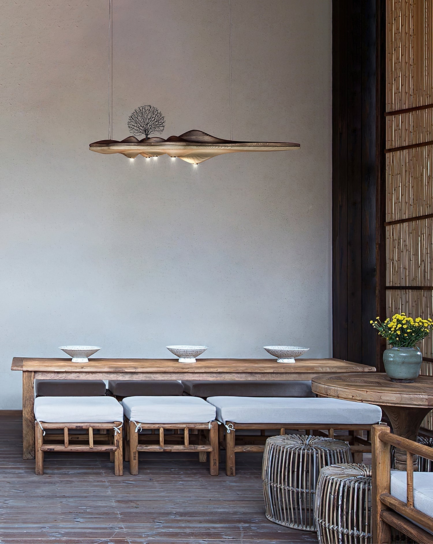 Solitude Wooden LED Pendant Light Modern Island Hanging Lamp for Dining Room and Office