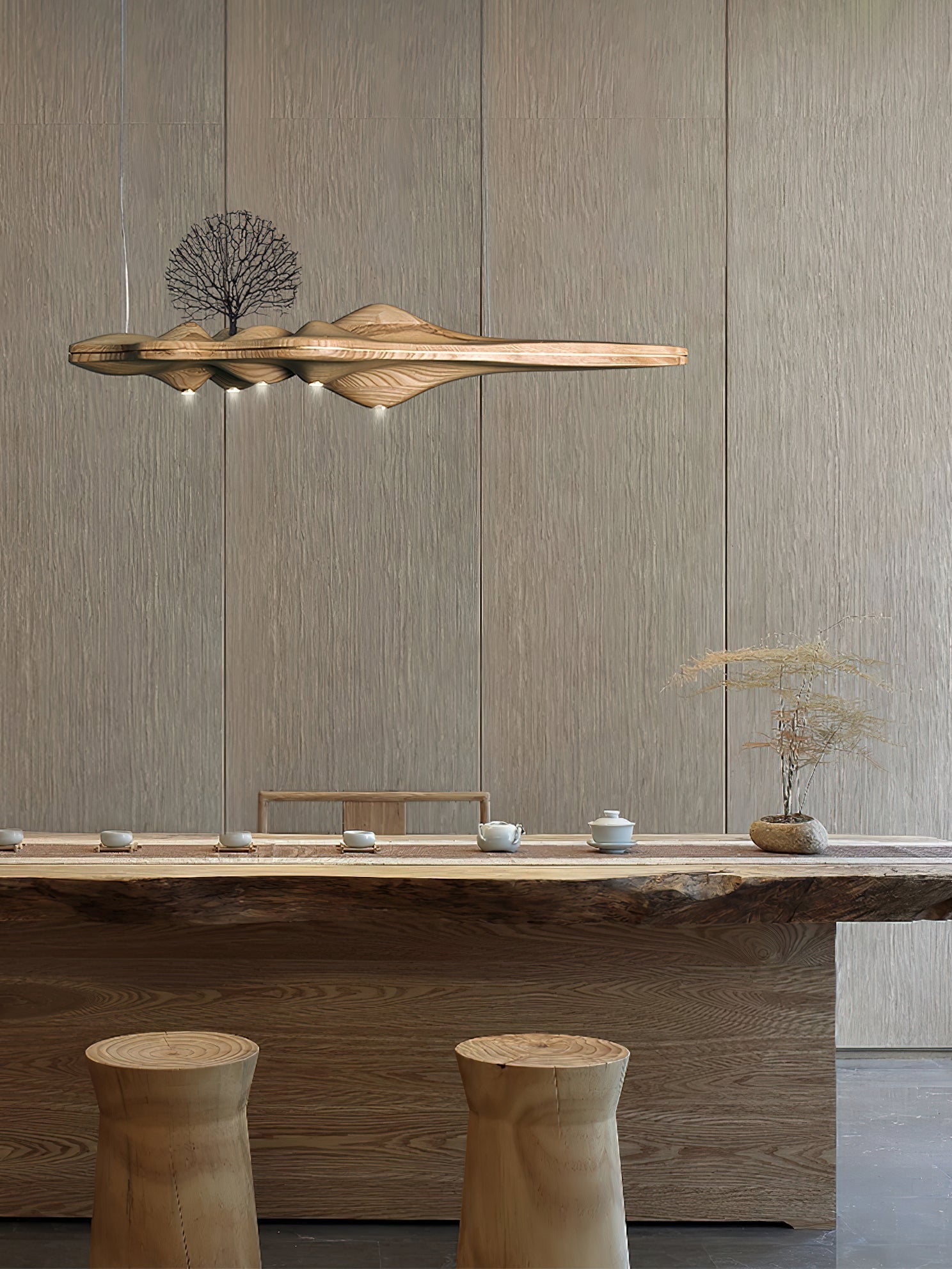 Solitude Wooden LED Pendant Light Modern Island Hanging Lamp for Dining Room and Office