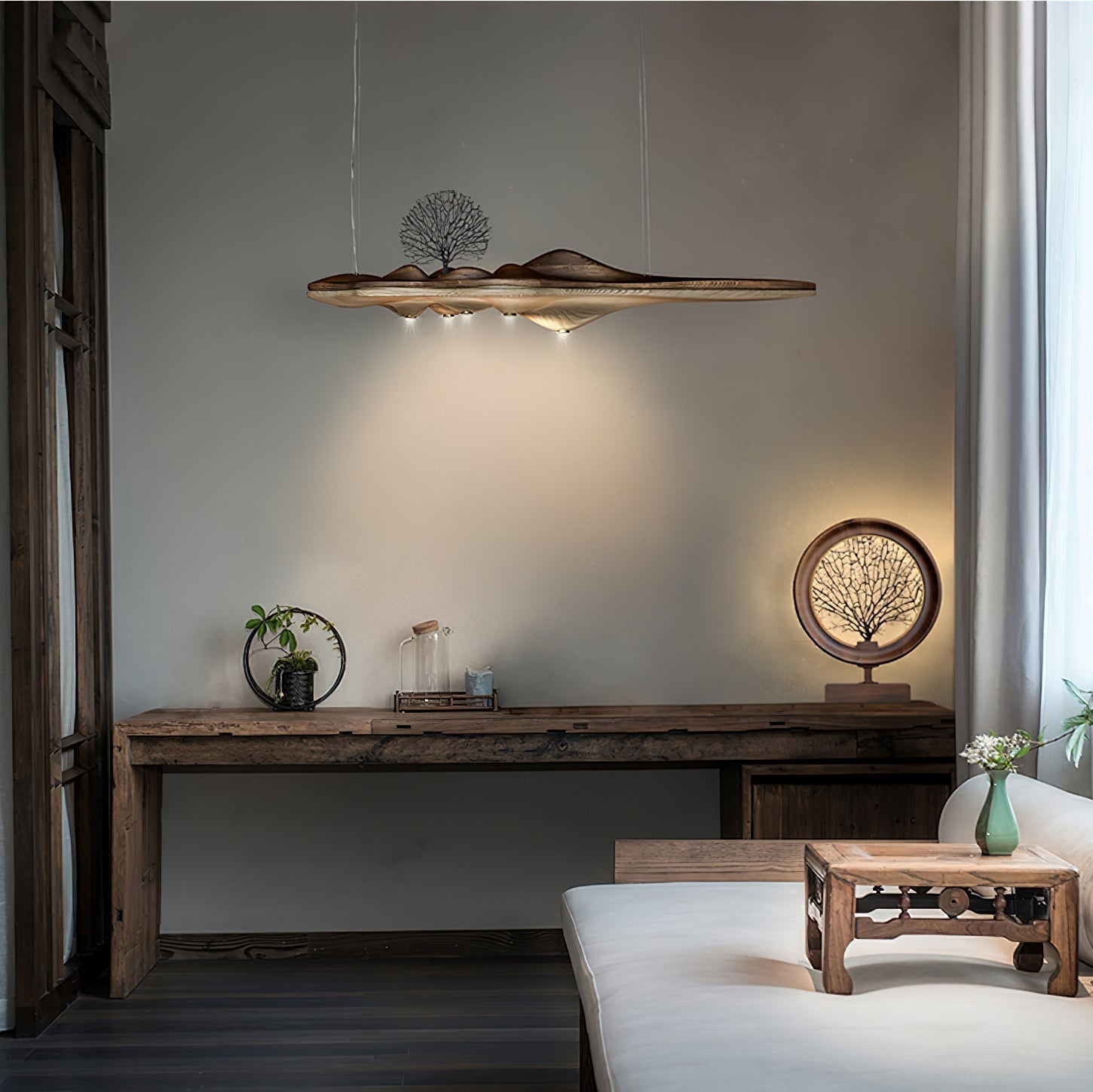 Solitude Wooden LED Pendant Light Modern Island Hanging Lamp for Dining Room and Office