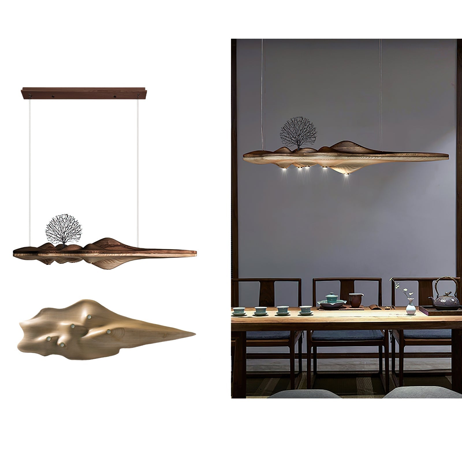 Solitude Wooden LED Pendant Light Modern Island Hanging Lamp for Dining Room and Office