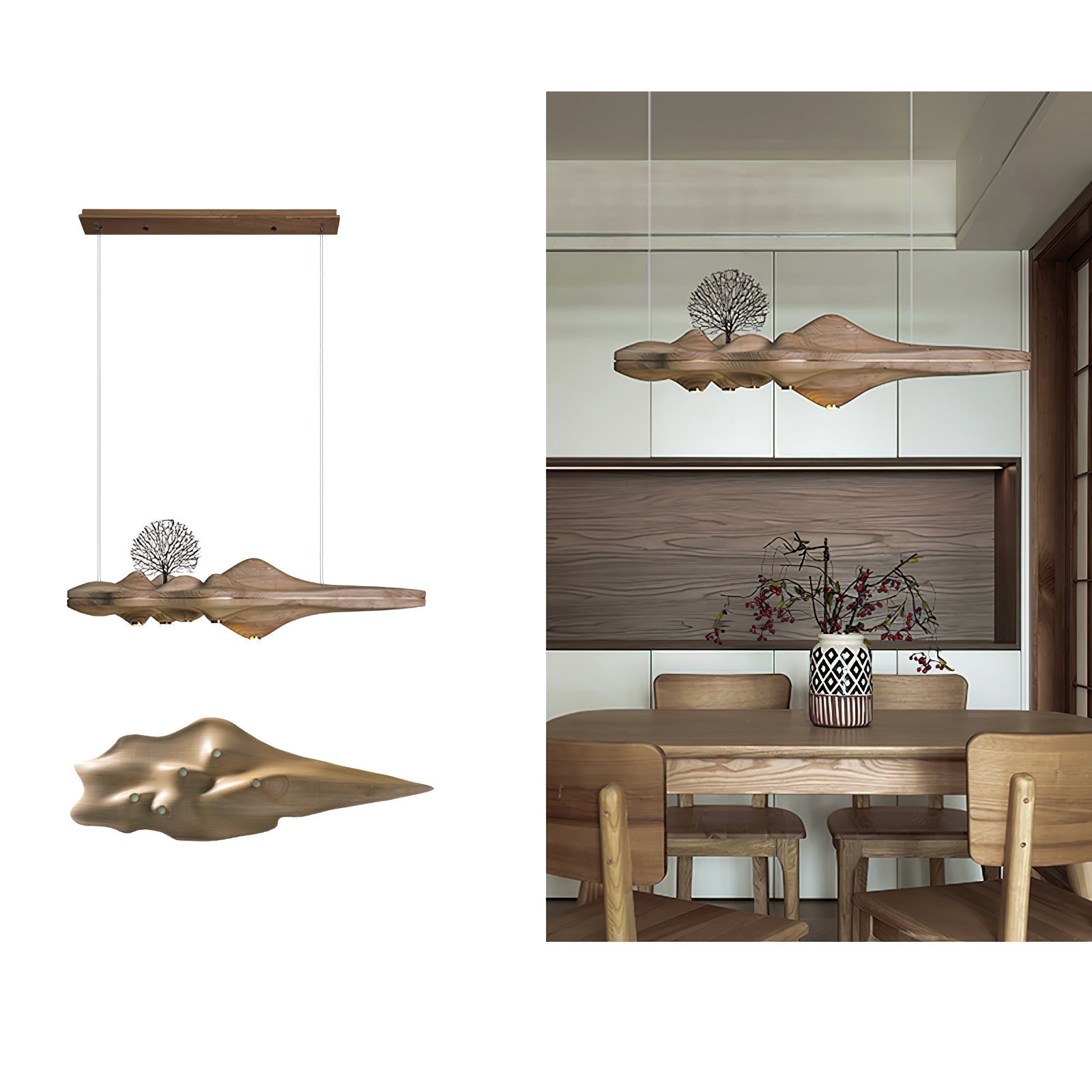 Solitude Wooden LED Pendant Light Modern Island Hanging Lamp for Dining Room and Office