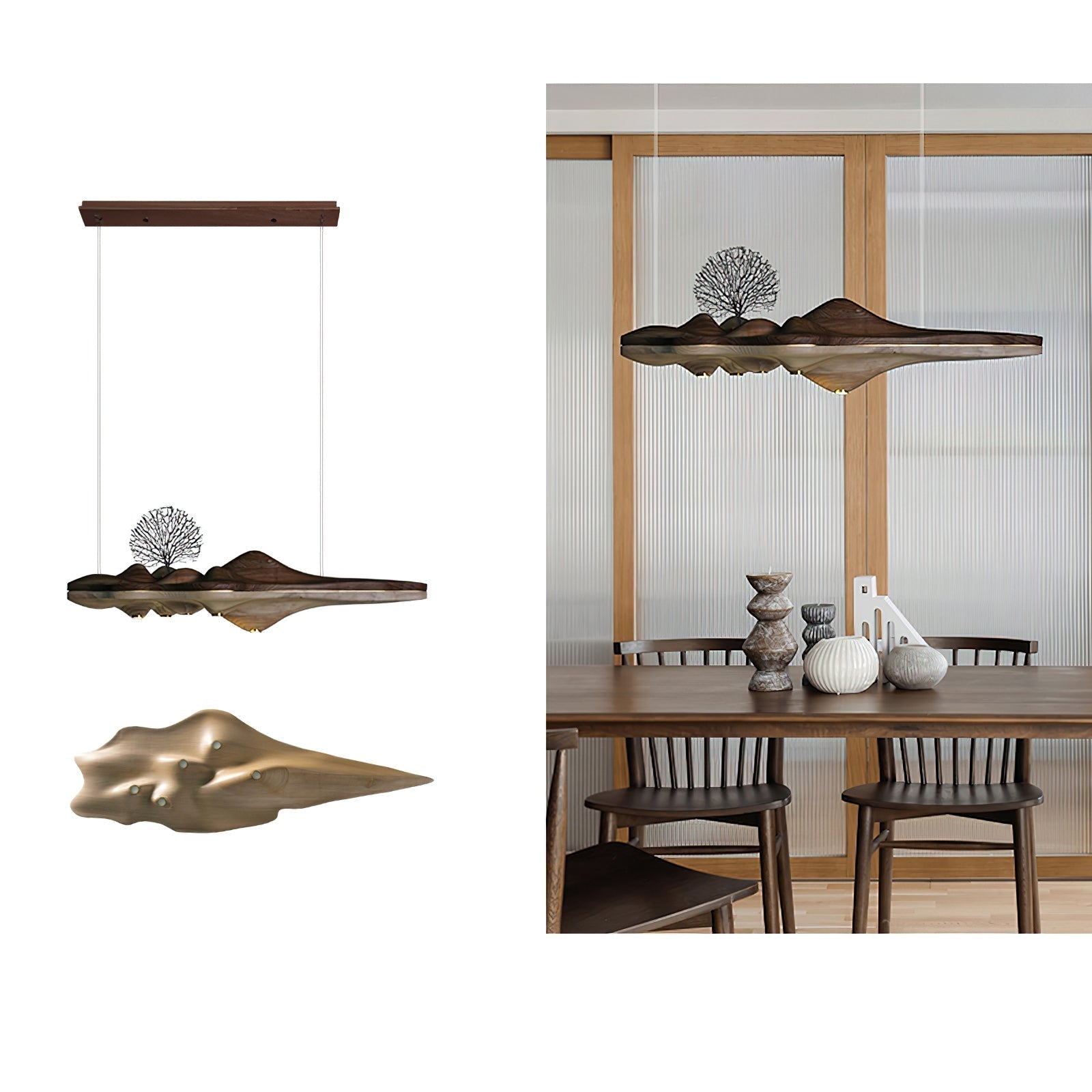 Solitude Wooden LED Pendant Light Modern Island Hanging Lamp for Dining Room and Office