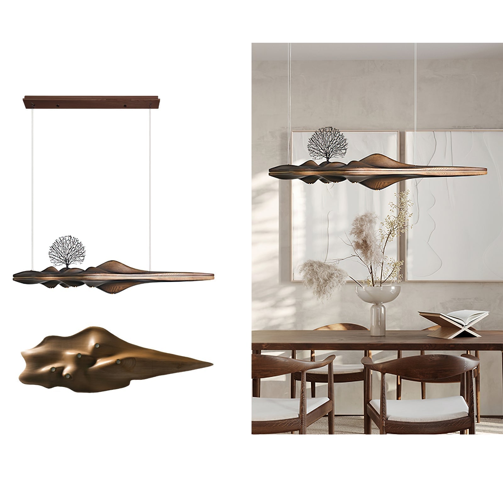 Solitude Wooden LED Pendant Light Modern Island Hanging Lamp for Dining Room and Office