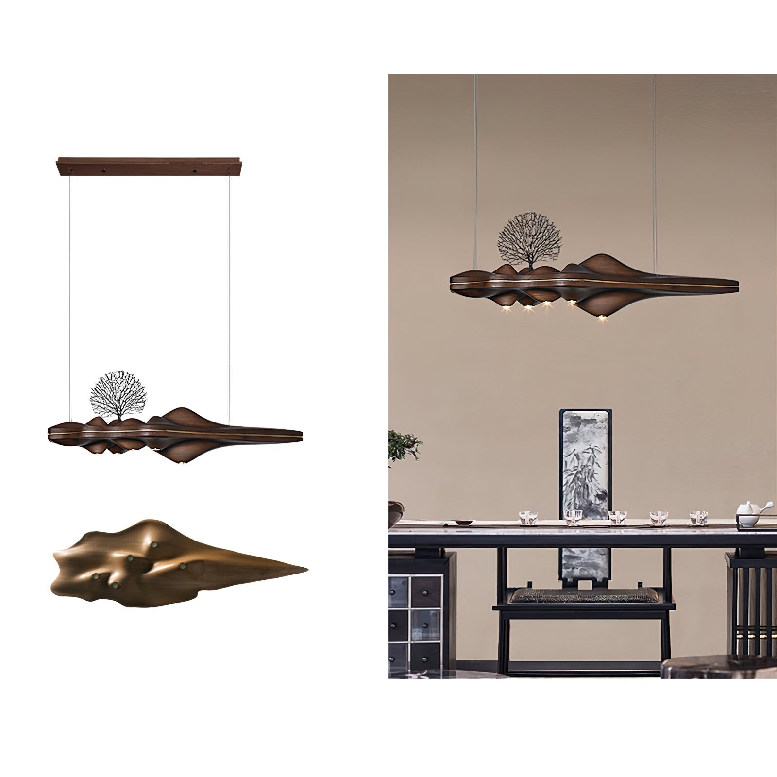 Solitude Wooden LED Pendant Light Modern Island Hanging Lamp for Dining Room and Office
