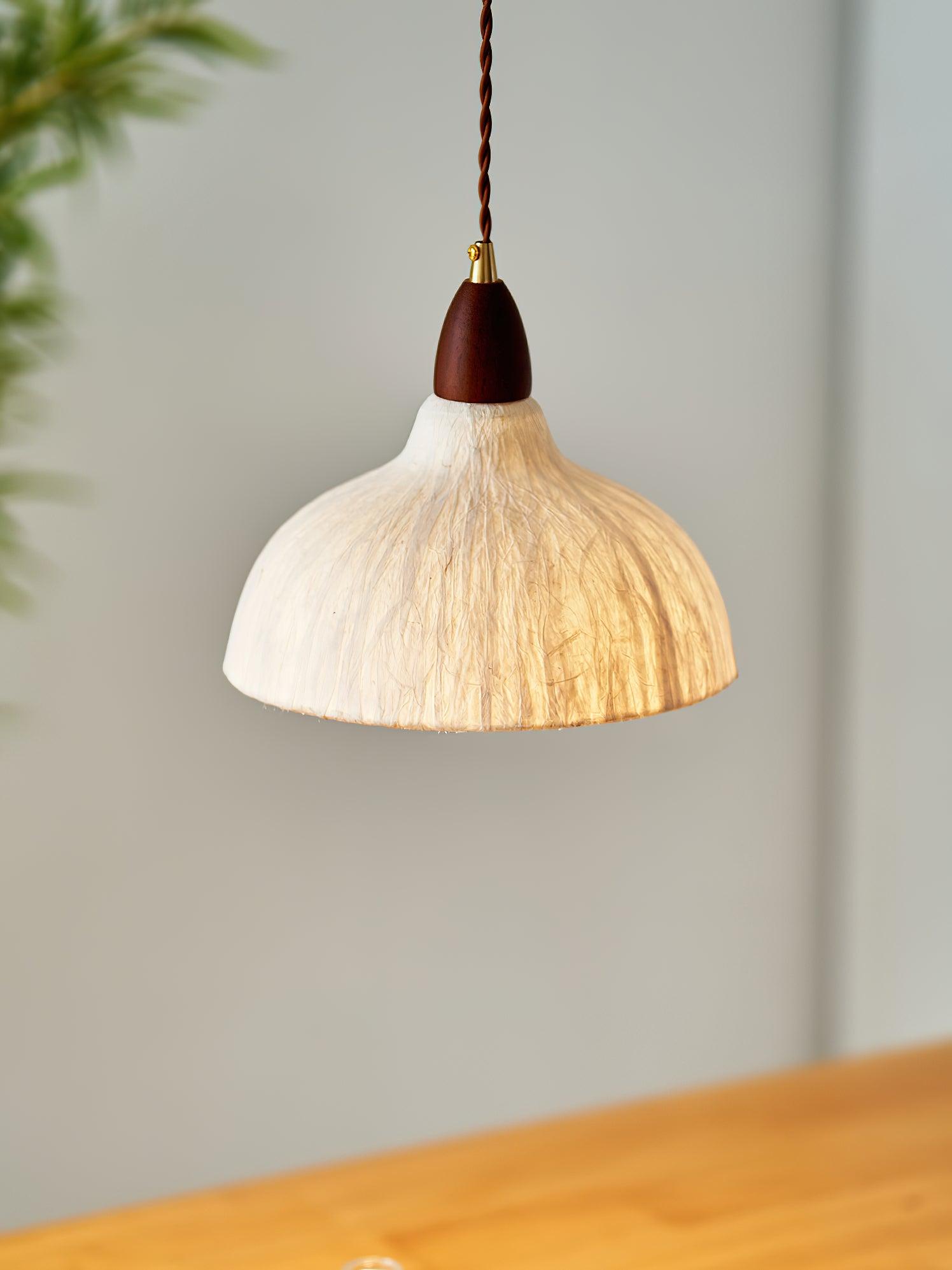 Soren Japanese Style Handmade Rice Paper Pendant Light with Minimalist Wood Accents