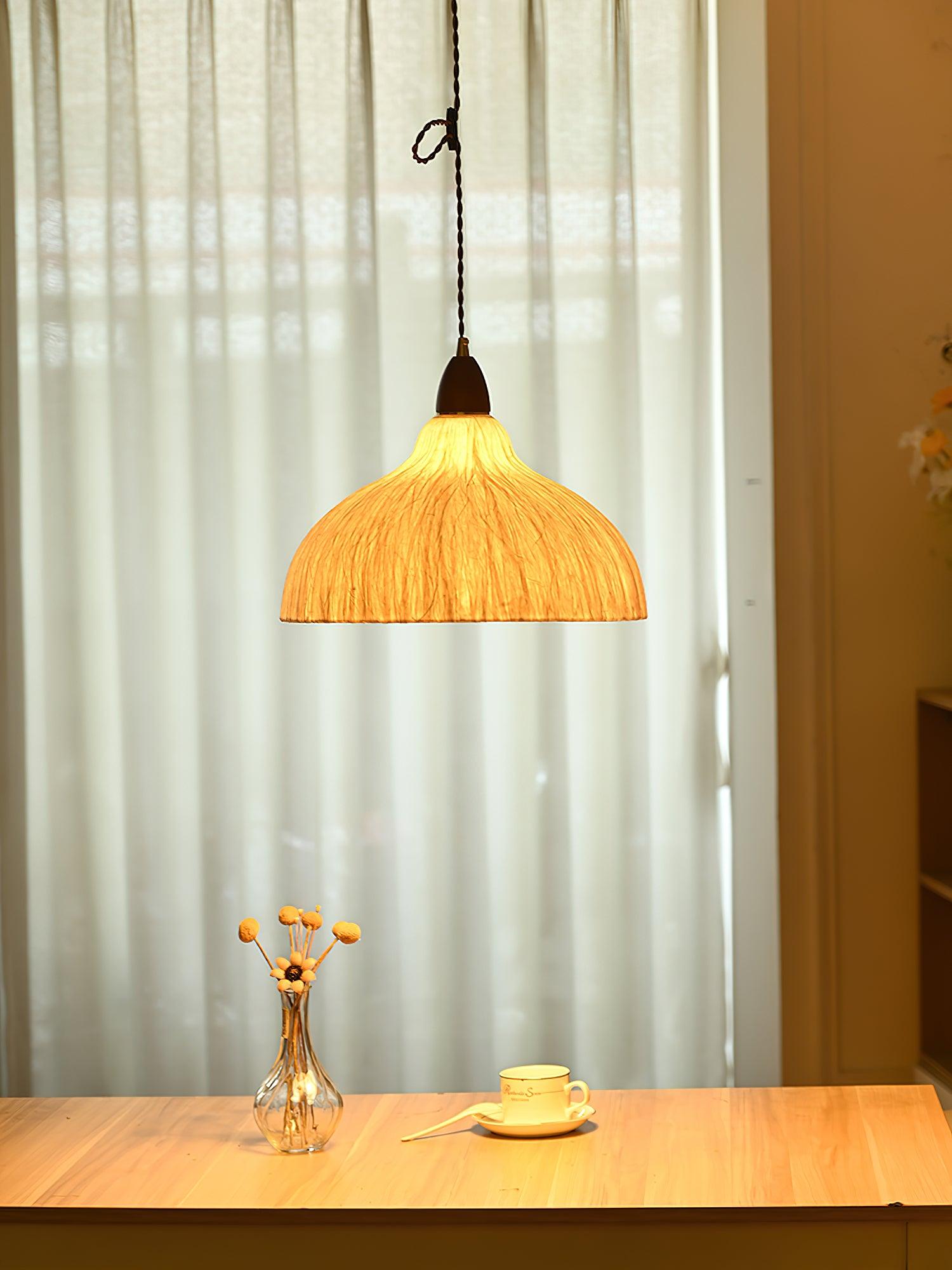 Soren Japanese Style Handmade Rice Paper Pendant Light with Minimalist Wood Accents