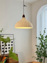 Soren Japanese Style Handmade Rice Paper Pendant Light with Minimalist Wood Accents