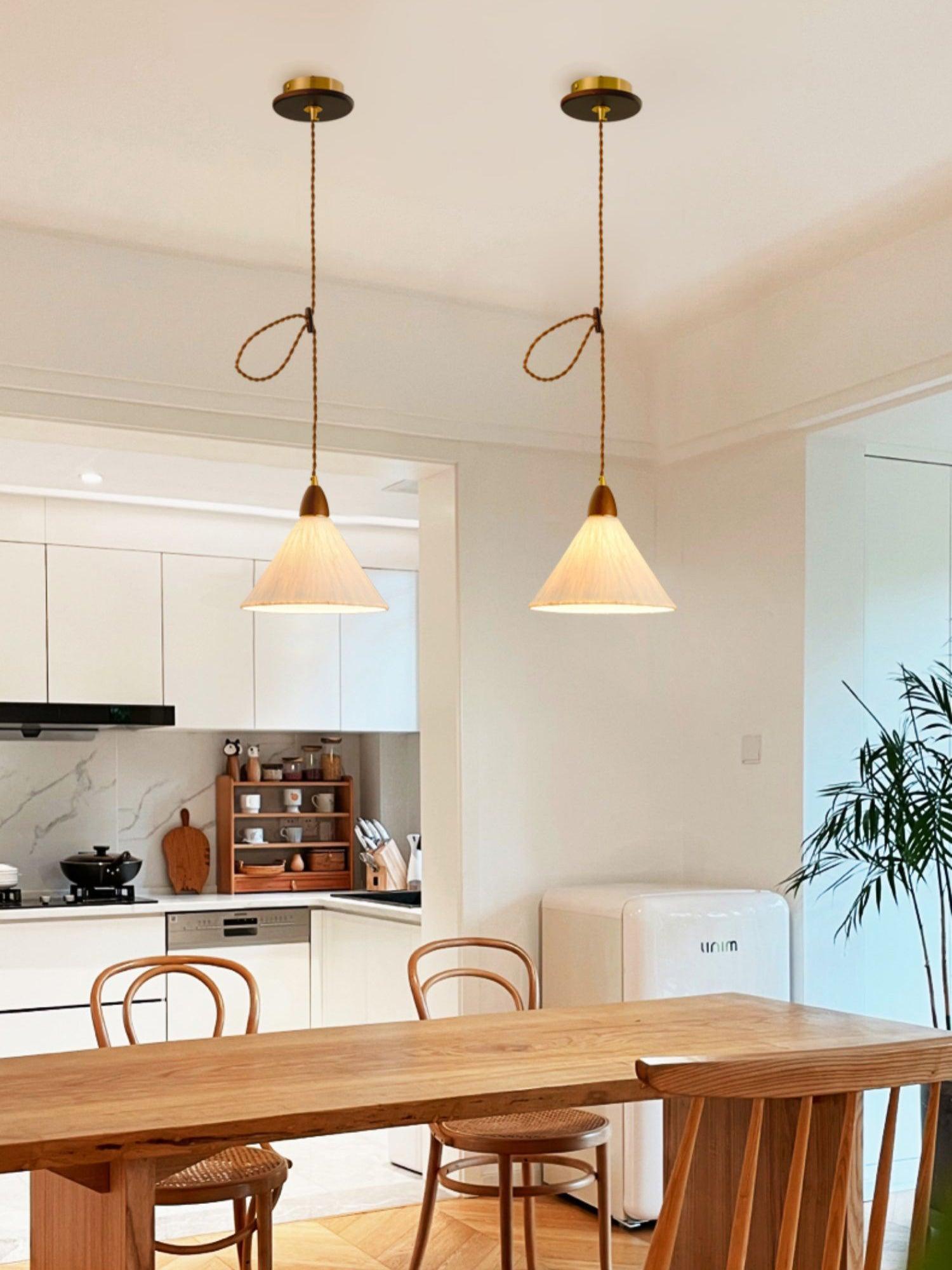 Soren Japanese Style Handmade Rice Paper Pendant Light with Minimalist Wood Accents