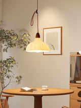 Soren Japanese Style Handmade Rice Paper Pendant Light with Minimalist Wood Accents