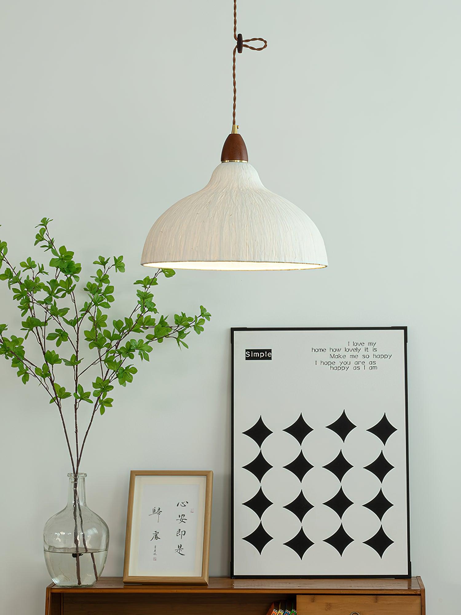 Soren Japanese Style Handmade Rice Paper Pendant Light with Minimalist Wood Accents