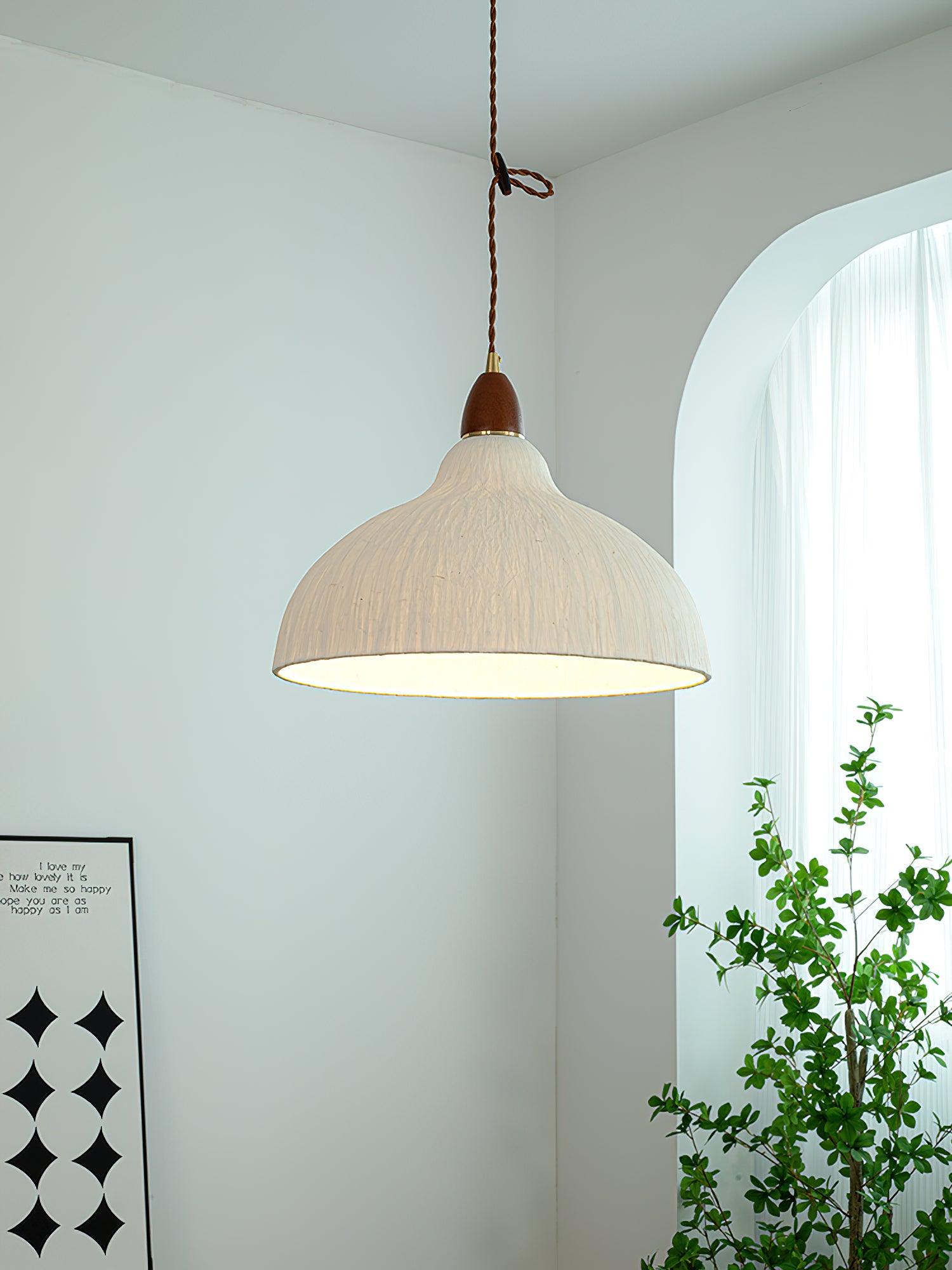 Soren Japanese Style Handmade Rice Paper Pendant Light with Minimalist Wood Accents