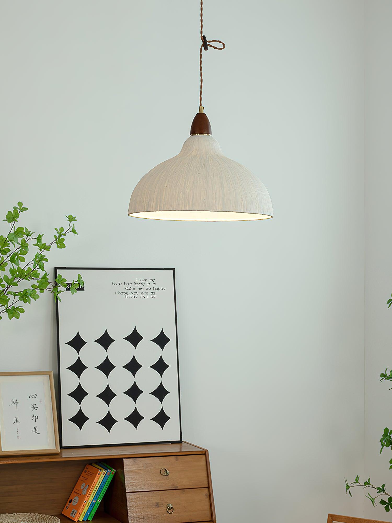 Soren Japanese Style Handmade Rice Paper Pendant Light with Minimalist Wood Accents