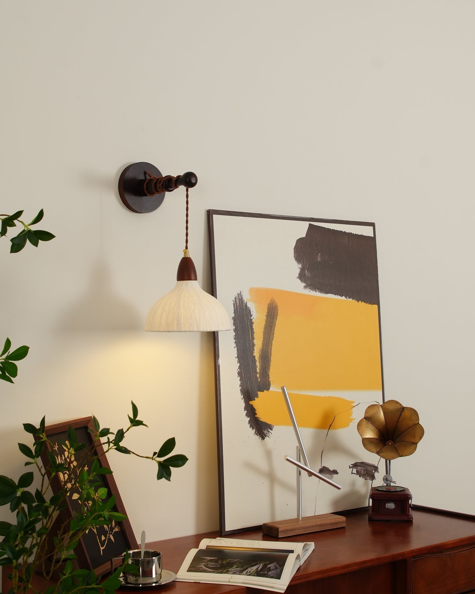 Soren Walnut Wood and Rice Paper Wall Sconce Japanese Minimalist Indoor Light Fixture